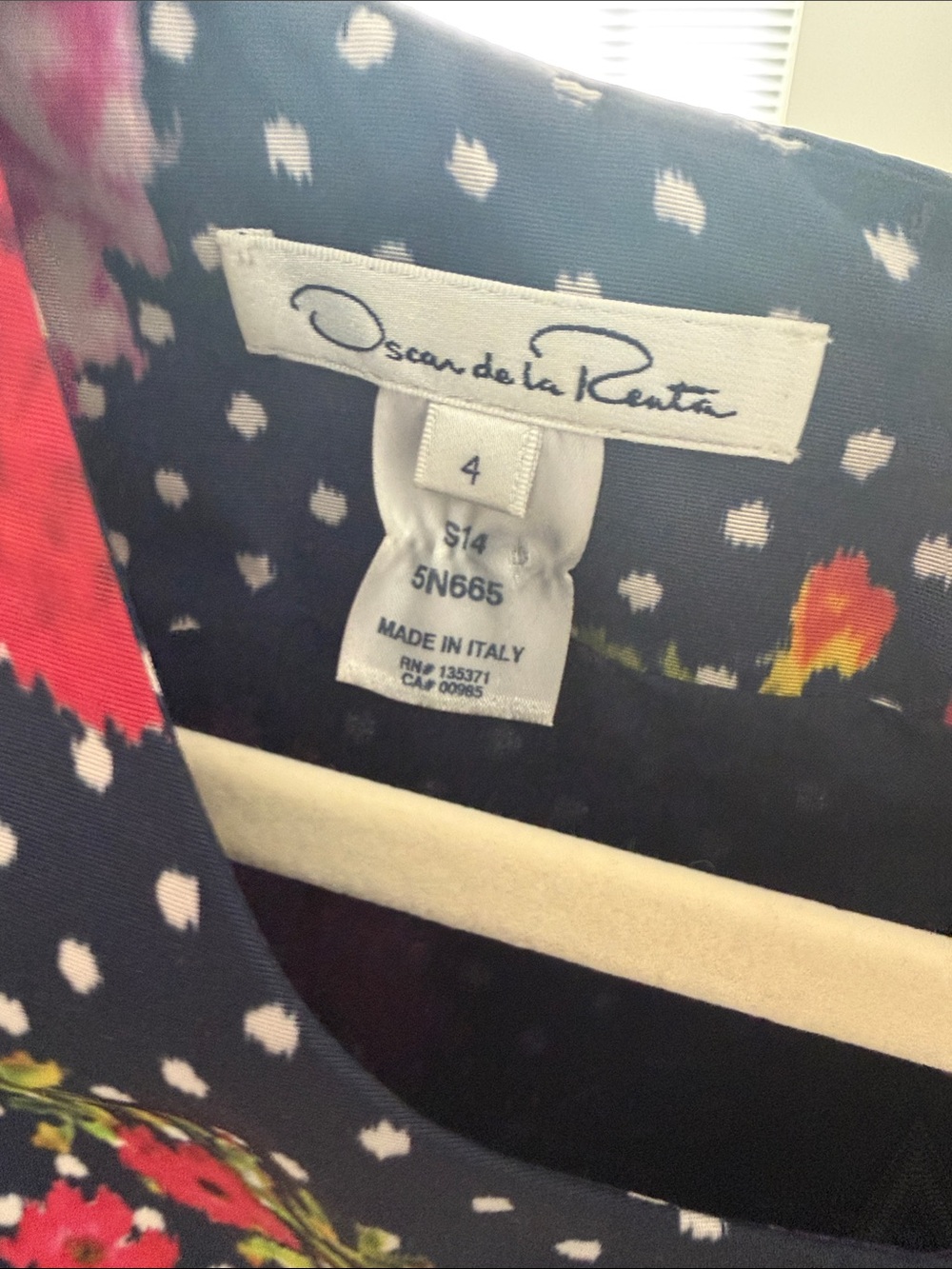 NWOT Oscar de la Renta Navy Floral Polka Dot Fit & Flare Dress - Picture 7 of 7